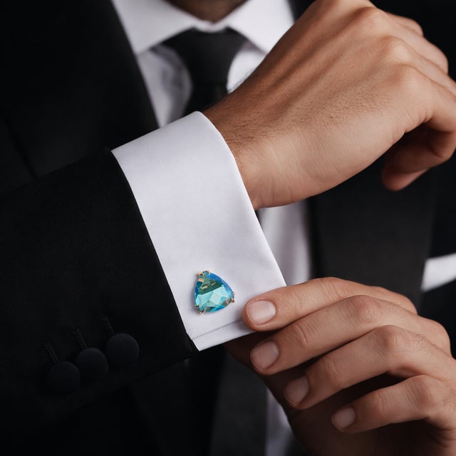 Handcrafted in gold plated, our triangle-cut semi-precious stone cufflinks are bespoke, adding a touch of sophistication...