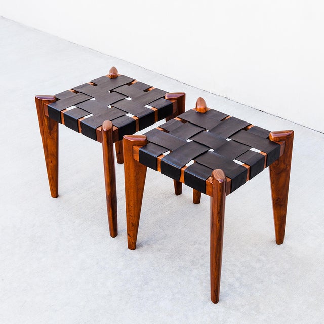 Vintage 1960s Sculptural Stools in Solid Teak & Saddle Leather Attributed to Edmond Spence For Sale - Image 10 of 15