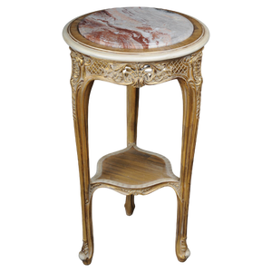 Carved Gold Side Table with Marble Top in White-Gold