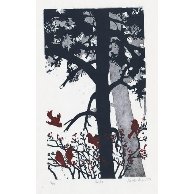 Contemporary 2007 Ginnie Madsen Red Wyoming Linocut For Sale - Image 3 of 3