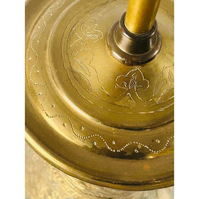 1950s 1950s Brass India Import Lamp Pressed and Hand Hammered Cultural Figurative Design For Sale - Image 5 of 11