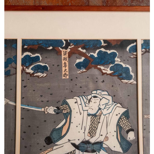 Paper 19th Century Japanese Ukiyo-E Woodblock Triptych Print by Utagawa Kunisada Toyokuni III For Sale - Image 7 of 16