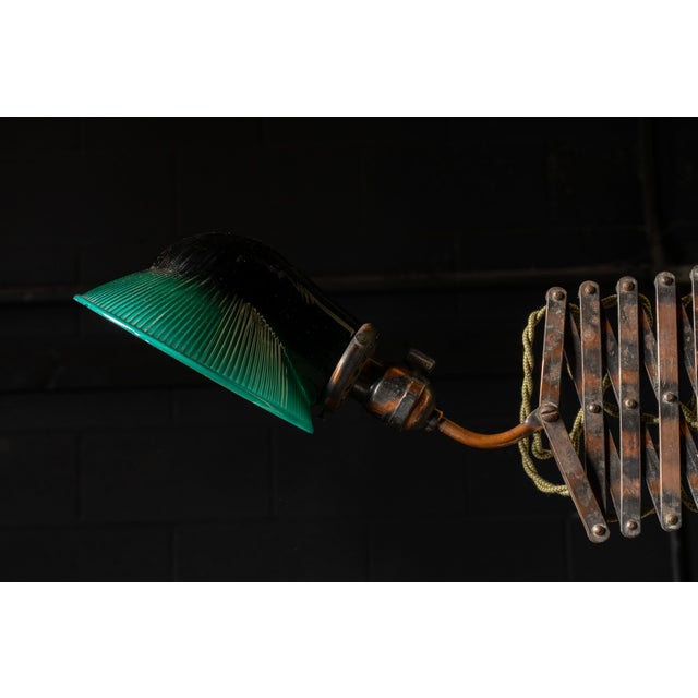 Early 20th Century Japanned Scissor Arm Lamp With Glass Shade For Sale - Image 11 of 18