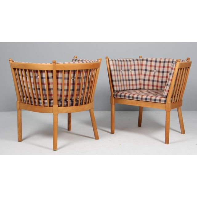 Wood Tremmestole / Horseshoe Lounge Chairs in Beech attributed to Børge Mogensen for Fredericia, 1960s, Set of 2 For Sale - Image 7 of 9