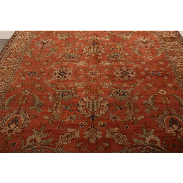 Hand-Knotted Antique Oushak Rug in Beige-Brown and Red Medallion Pattern For Sale In New York - Image 6 of 8