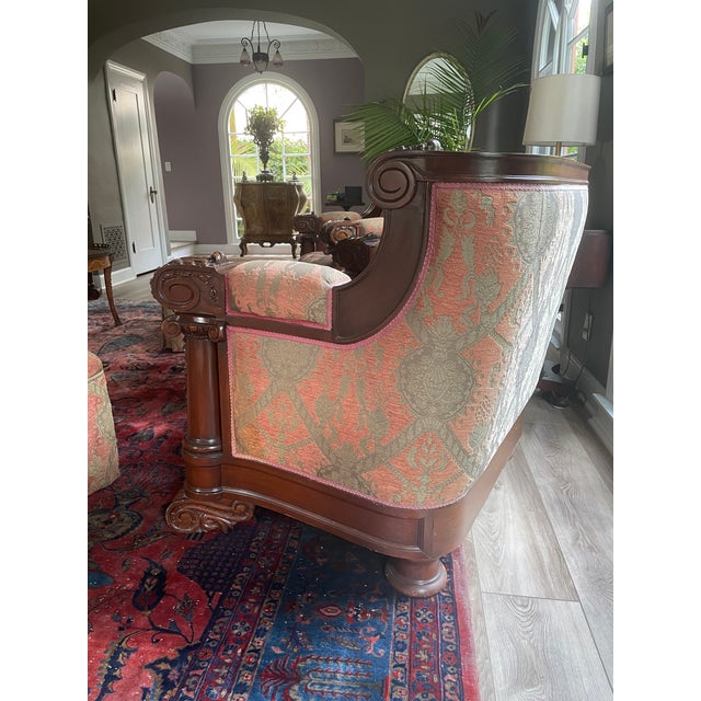 1940's Hand Carved Mahogany Club Chairs With Ottomans - 2 Sets For Sale - Image 9 of 12