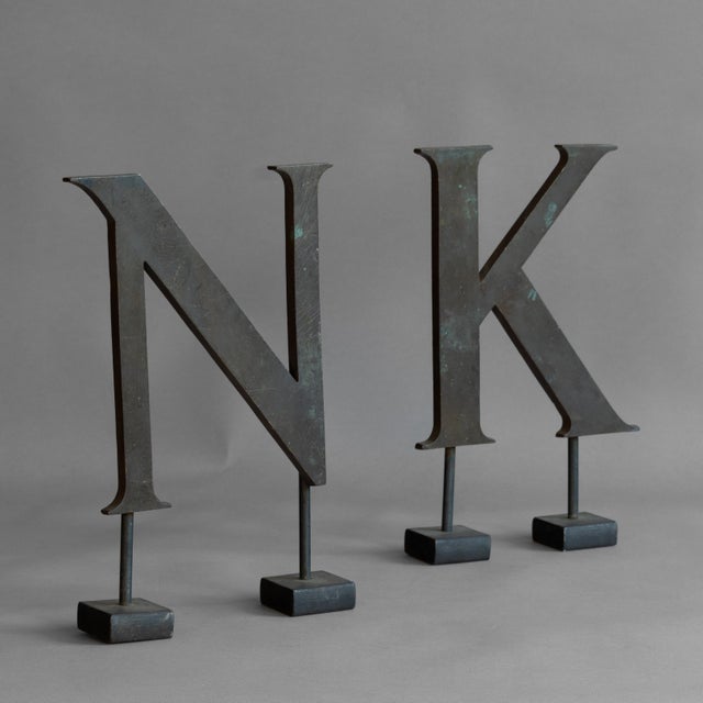 Industrial Antique N & K Shop Letters in Brass, 1890s, Set of 2 For Sale - Image 3 of 10
