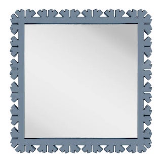 Fleur Home Audubon Bamboo Sticks Square Mirror in Bachelor Blue, 31.5x31.5 For Sale