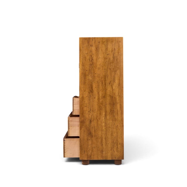 Mid 20th Century Henredon Campaign Mid Century Oak and Brass Highboy Dresser Armoire For Sale - Image 5 of 10