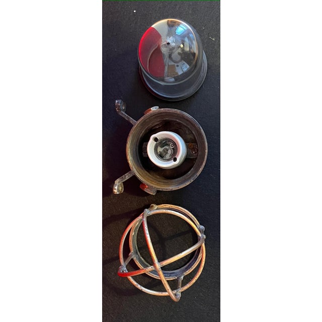 Copper Vintage Industrial Brass Lamp with Cage and Glass Diffuser, 1950s For Sale - Image 8 of 15