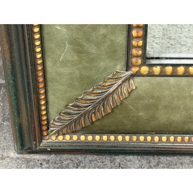 French Art Deco Leather + Nailhead Framed Wall Mirror For Sale - Image 9 of 12