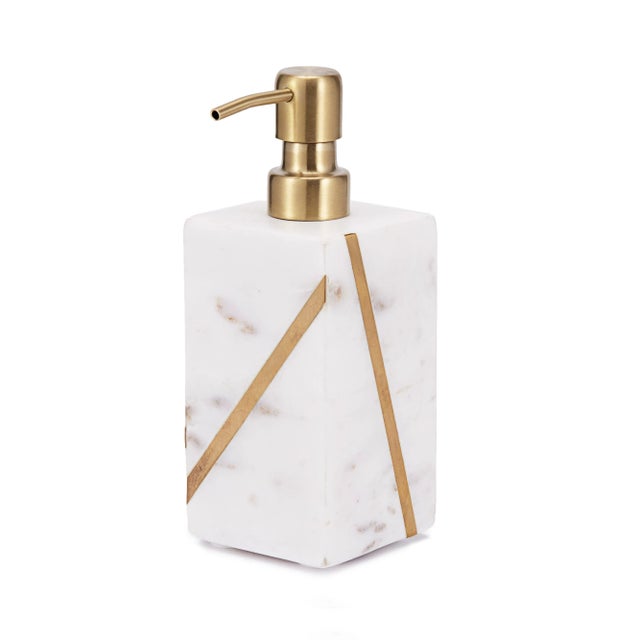 Contemporary Marble Brass Lotion Dispenser For Sale - Image 3 of 3