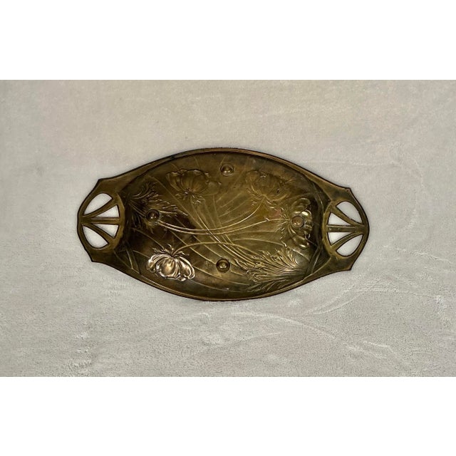 Antique Art Nouveau Brass Decorative Serving Tray Floral Motifs, Late 19th-Early 20th Century For Sale - Image 10 of 12
