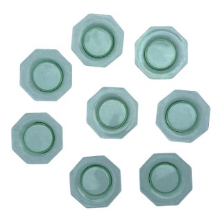 1940s Uranium Green Depression Glass Octagon Salad Dessert Plates- Set of 8 For Sale