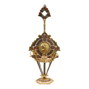 Spanish Toledo Enamel Gilt Metal Cocktail Picks in Moorish Revival Stand