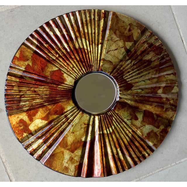 Late 20th-Century Verre Eglomisé-Style Reverse Painted Ribbed Glass Wall Mirror For Sale - Image 4 of 18