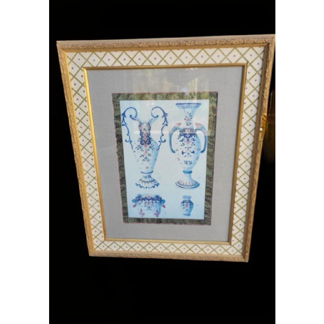 Vintage John Richard Framed Chinoiserie Urns Decorative Wall