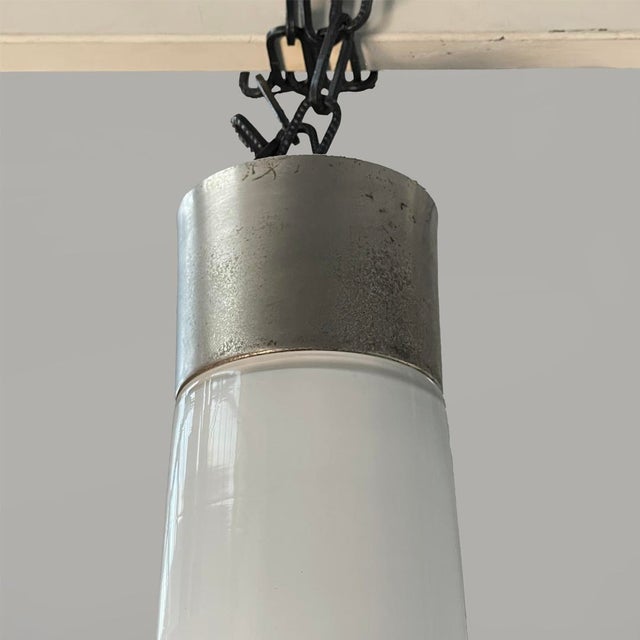 White Italian Modern Chandeliers in White Opaline Glass and Metal, 1970s, Set of 3 For Sale - Image 8 of 11