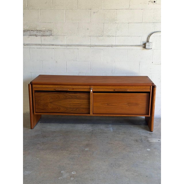 Dyrlund Teak Credenza Storage Buffet Sideboard Filing Cabinet Tambour Doors Denmark 1970s For Sale - Image 12 of 13