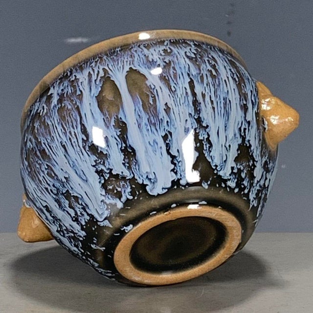 Chinese Late 20th Century Chinese Jun Ware Style Flambe Glaze Porcelain Tea Cup With Handles For Sale - Image 3 of 9