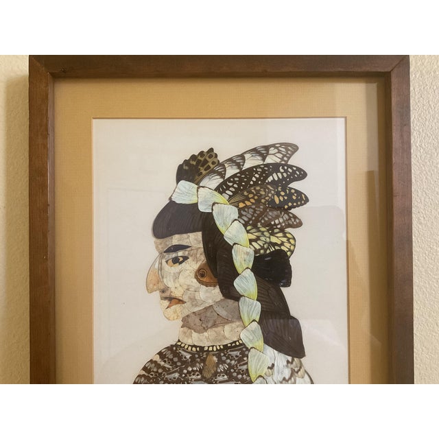 Mid 20th Century Vintage Butterfly Wing Portrait in Wooden Frame For Sale - Image 5 of 8