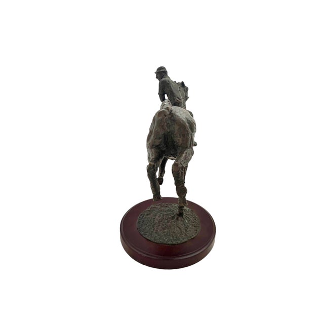 Wood Late 20th Century Jockey on Horse Sculpture Vintage Metal Rider Equestrian Figurine on Wooden Base For Sale - Image 7 of 9