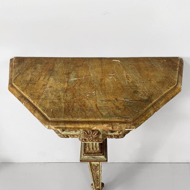 Antique Italian Consoles in Green and Yellow Wood, 1700s, Set of 2 For Sale - Image 6 of 18