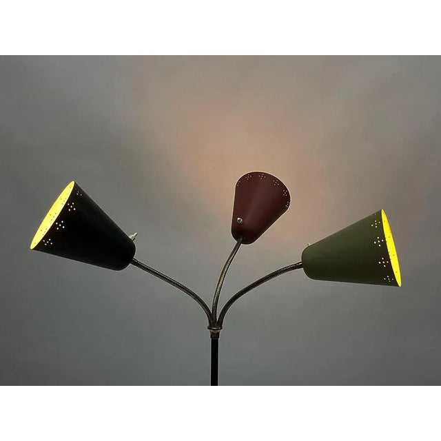 3-Arm Floor Lamp with Pierced Metal Matte Shades, 1960s For Sale - Image 3 of 12