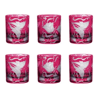 ARTEL Social Butterflies Small Tumbler Glass in Fuchsia - Set of 6 For Sale