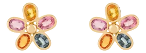 Whimsical 14k Gold Multi-Color Sapphire Floral Stud Earrings- A Pair