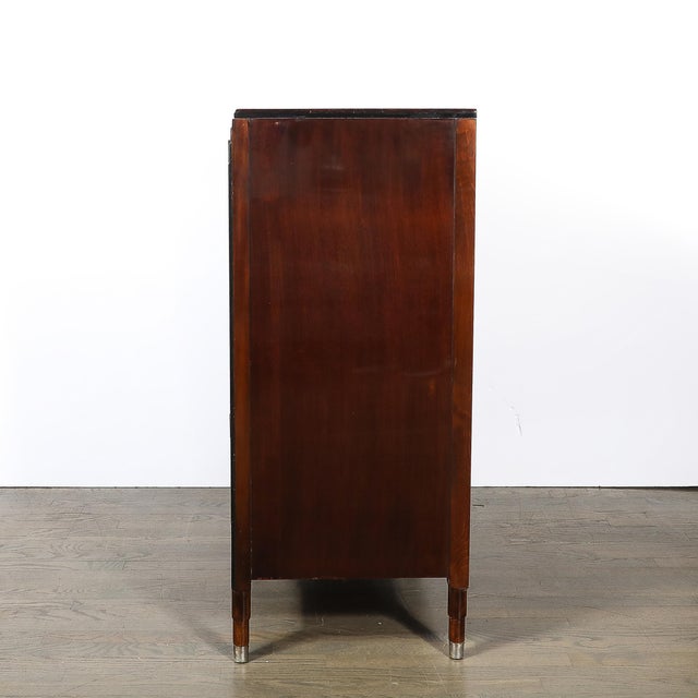 Art Deco Machine Age High Chest in Bookmatched Walnut, Black Lacquer & Chrome For Sale - Image 12 of 18