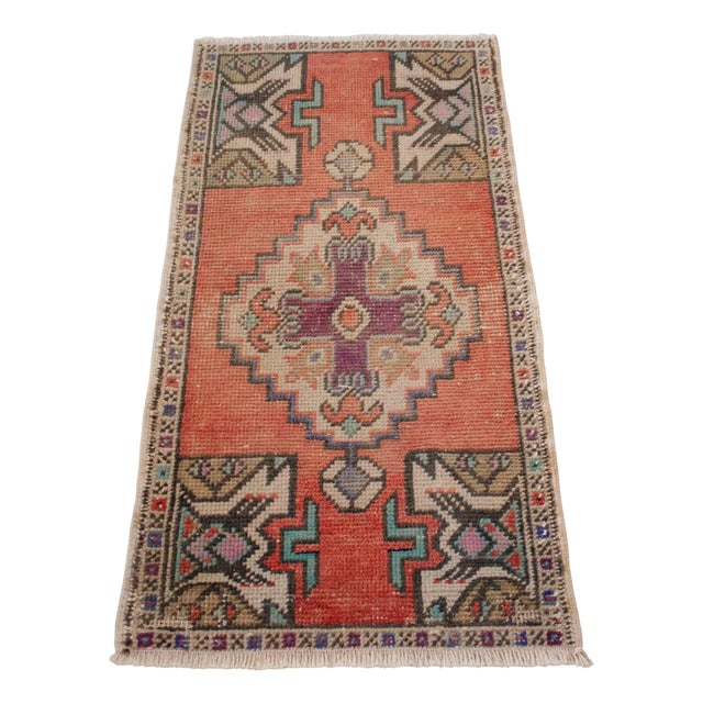 1970s Distressed Low Pile Hand Knotted Yastik Rug Faded Rug - 18'' X 36'' For Sale - Image 5 of 12