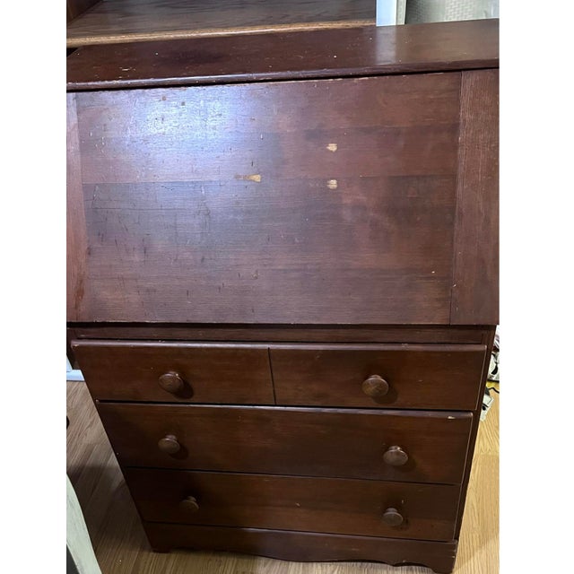 Wood Mid-20th Century Refinished Drop-Front Secretary Desk For Sale - Image 7 of 10