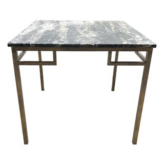 Hollywood Regency Greek Key Square Dining or Game Table Geometric Brass Base For Sale