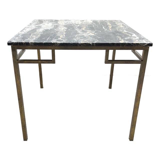 Hollywood Regency Greek Key Square Dining or Game Table Geometric Brass Base For Sale