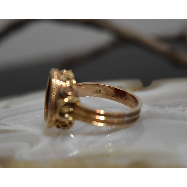 1930s 1930s 14k Yellow Gold Carnelain Soldier Warrior Intaglio Signet Ring Sz 10.25 For Sale - Image 5 of 17