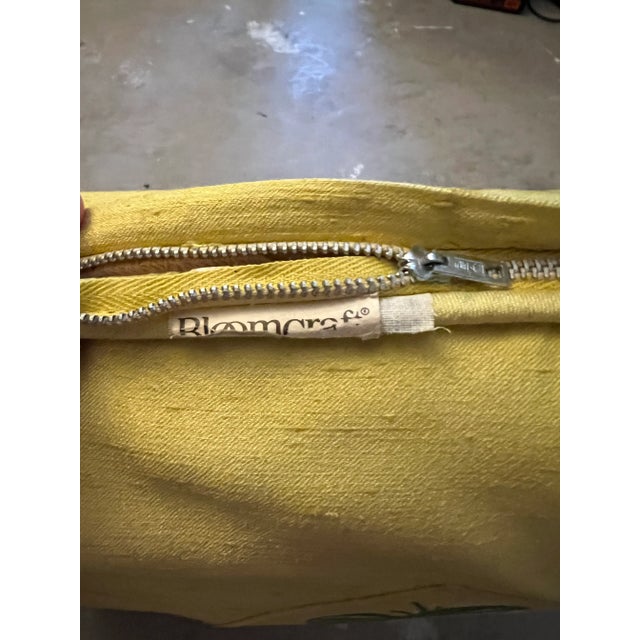 Mid-Century Modern Vintage Gold Silk With Floral Embroidery Design Pillow For Sale - Image 3 of 7