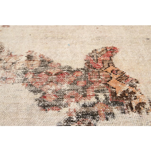 Textile Early 20th Century Vintage Ivory Distrtessed Handmade Wool Rug For Sale - Image 7 of 12