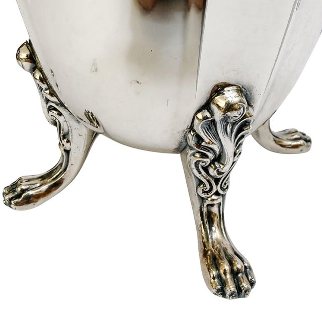 Metal Vintage Silver on Copper Footed Water Pitcher With Lion’s Paw Feet & Scroll Handle For Sale - Image 7 of 9