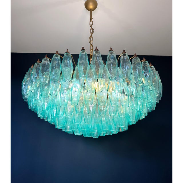 Vintage Murano Glass Chandelier with 185 Turquoise Poliedri, 1990 For Sale - Image 16 of 18
