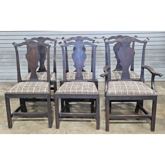 Store Item: Set Of 6 ELDRED WHEELER Dining Room Chairs Black Finish Black Check Seats Description: Set Of 6 ELDRED WHEELER...