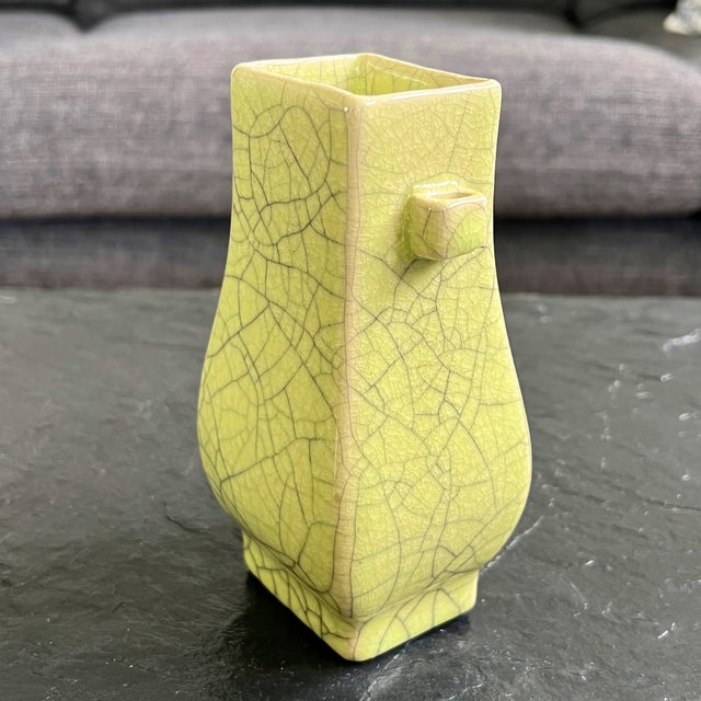 Early 20th Century, Chinese Ge-Kiln Square Neck, Hu-Shaped Vase or Brush Pot For Sale - Image 6 of 12