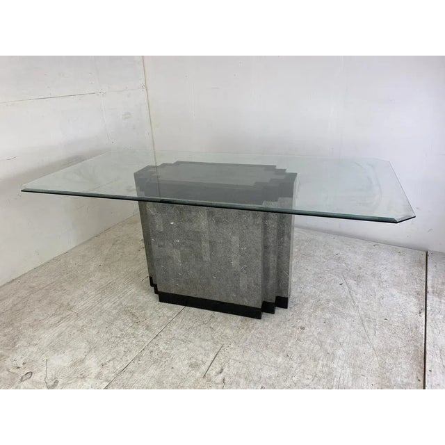 Postmodern Stone & Marble Dining Table with Brass Base and Glass Top, 1980s For Sale - Image 14 of 14