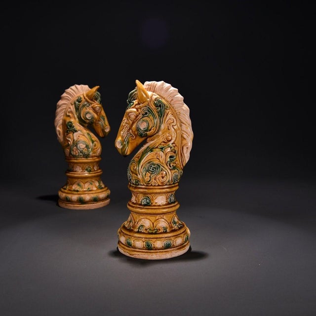 Late 20th Century Pair of Vintage Sancai Glazed Horse Head Figurines / Sculptures For Sale - Image 5 of 9