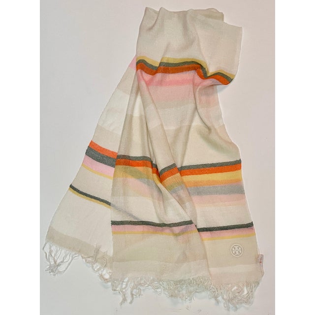 2020s Cashmere and Linen Striped Shawl/Throw by Tory Burch - For Sale - Image 5 of 5