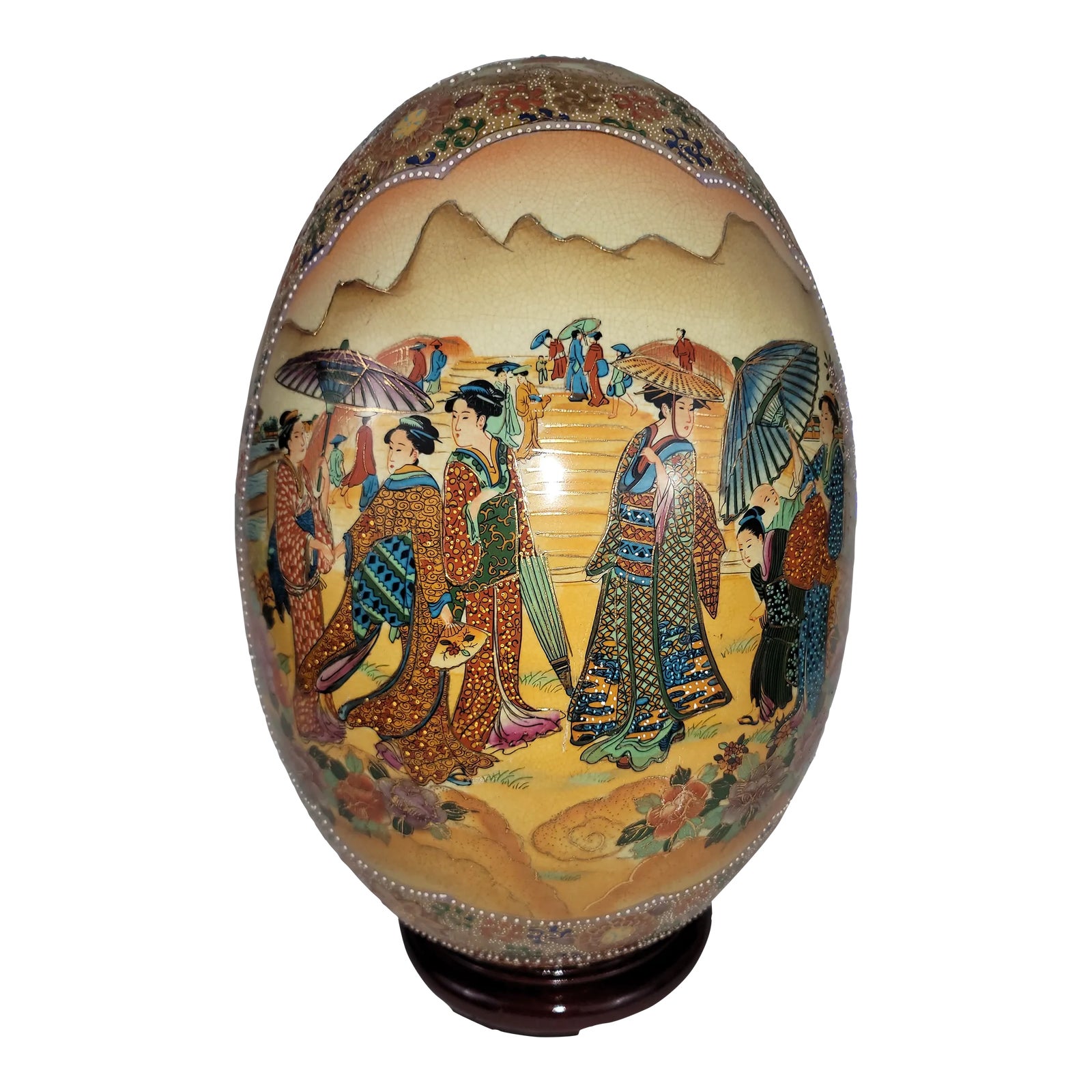 Mid 20th Century Large Satsuma Egg With Stand Chairish