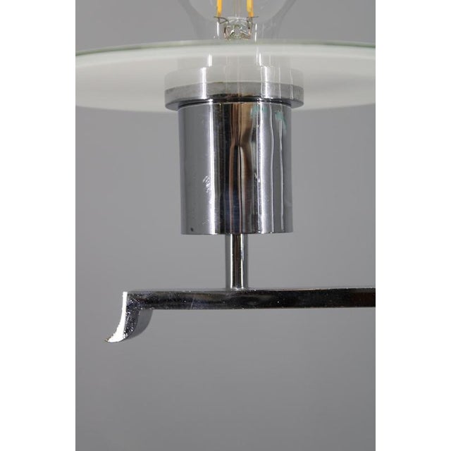 Art Deco Chrome and Sandblasted Glass Chandelier, 1940s For Sale - Image 6 of 12