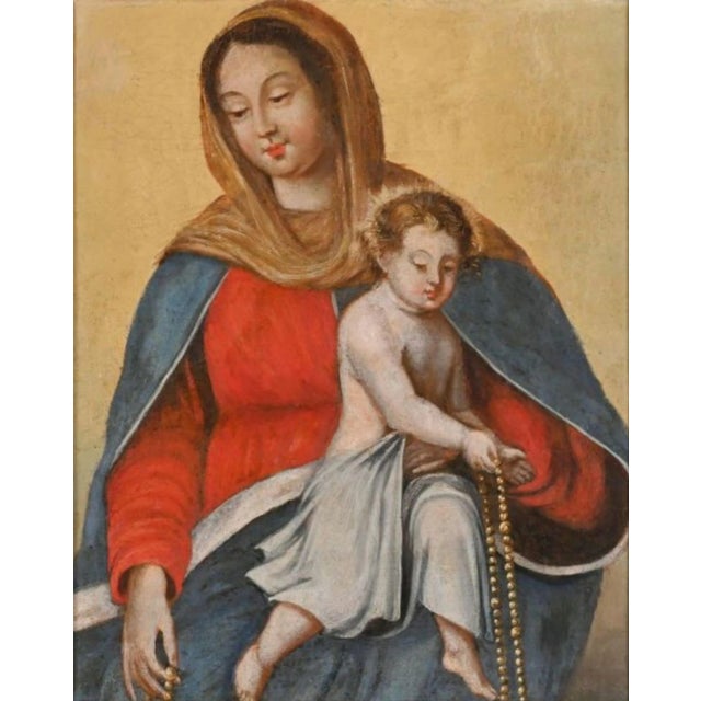 French School Artist, Virgin of the Rosary and Child, 17th Century, Oil on Canvas For Sale - Image 4 of 6