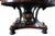 19th-century Mahogany center table with finely carved gilt dolphin base, ebony black bun feet, and ebony and gilt center...