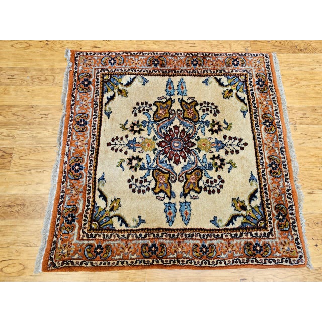 Vintage Persian Bakhtiari Rug, Hand-Knotted Wool, Floral Pattern, Ivory & Rust Red, 3x3 For Sale - Image 4 of 12